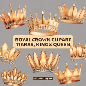 Gold Crown Clipart: Watercolor Royal Tiaras PNG (Instant Download)