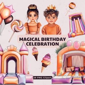 Bouncy Castles, Princes and Princesses, Ice Cream, Balloons and Lollipops in Vibrant Pastels: 29 PNGs for a Magical Birthday Celebration