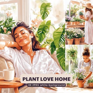 Plant Love Home – 30 JPEGs de primavera em branco para decoração vintage, boho, feminina e cheia de natureza, perfeita para o dia das mães