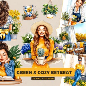 Green & Cosy Retreat – 24 png + 17 jpeg voor natuurliefhebbers, ontspanning en lenteaccenten in een vintage bohostijl