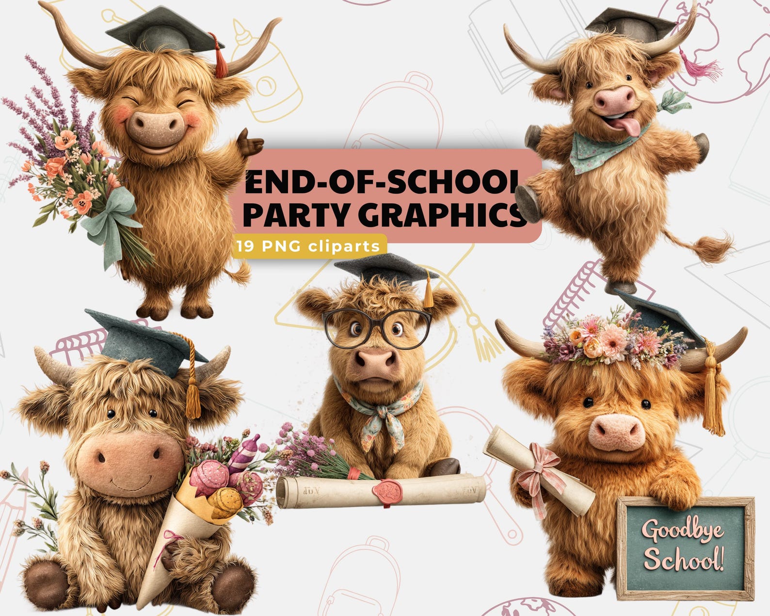 Graduation Cow Cute Highland Cow Graduation – 19 PNG Cliparts | Pastel Balloons ...