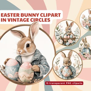 Osterhase Clipart, Vintage Kreise PNG, Rahmen, Pastell Blumen, Aquarell, perfekt für Kunsthandwerk, Shabby Chic, Frühling Digitaldrucke