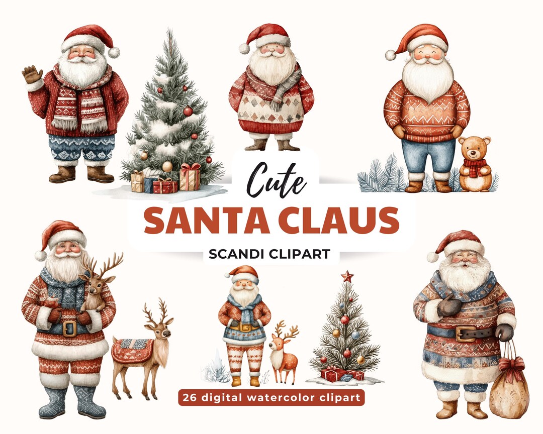 Cute Santa Claus Clipart - Watercolor Christmas Png - Nordic Holiday ...