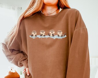 Schattig sweatshirt met ronde hals, cadeau voor haar, dierenliefhebber, otterliefhebber, esthetiek, dier
