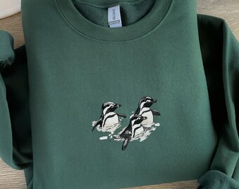 Sudadera con pingüino bordado, lindo suéter de cuello redondo para amantes de los animales, suéter de cuello redondo con pingüino, divertida camiseta de pingüino, regalo para ella, atuendo divertido