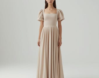 Square Neck Maxi Dress Sewing Pattern, Flared Sleeve (PDF Pattern)