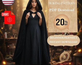 hooded cloak, easy sewing pattern, Vampire Cape, medieval dress ,cosplay costume, Weddings PDF