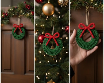 Couronne de Noël au crochet, motif d'ornement, décoration de fête, PDF adapté aux débutants