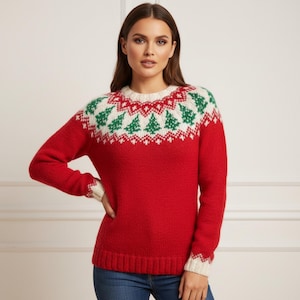 Christmas Sweater Knitting, pullover pattern, adult ugly jumper knitted, Valentine Day, Unisex Holiday PDF