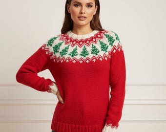 Christmas Sweater Knitting, pullover pattern, adult ugly jumper knitted, Valentine Day, Unisex Holiday PDF