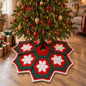 Christmas Tree Skirt Pattern, Crochet Granny Square, Xmas Holiday Decor