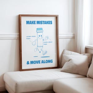 Make Mistakes Print Classroom Art Kids Room Downloadable Print Cartoon Art Print Trendy Posters Vintage Mascot Cute Positive Motivation Art