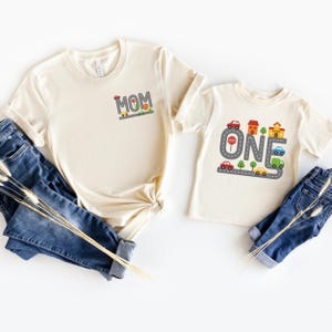 Bijpassende shirts voor familieverjaardag, thema routekaart, outfit voor eerste verjaardag vader, moeder en eenjarige, cadeau-shirt verjaardagsfeestje