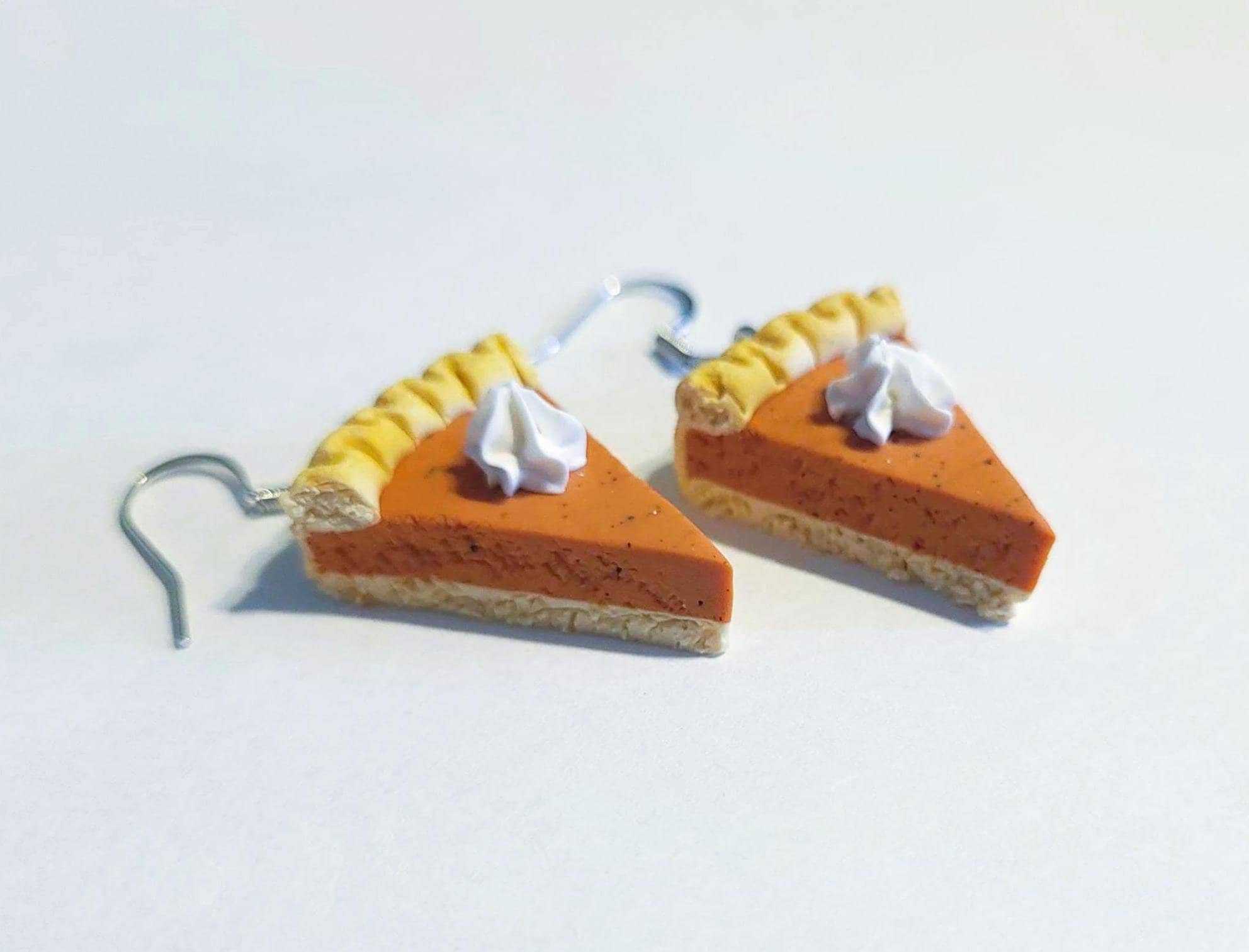 Pumpkin Pie Slice Earrings-Realistic Miniature Fake Food Jewelry, Thanksgiving, Christmas, Holiday