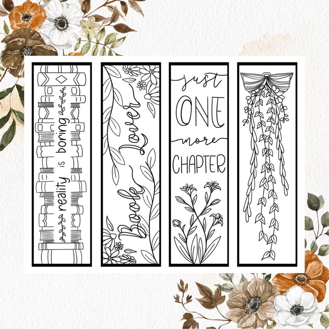 Floral Book Lovers Coloring Bookmarks - Etsy