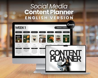 Social Media Content Planner 2025 English Version | Canva Editable Template | Monthly & Weekly Content Calendar with Mockups
