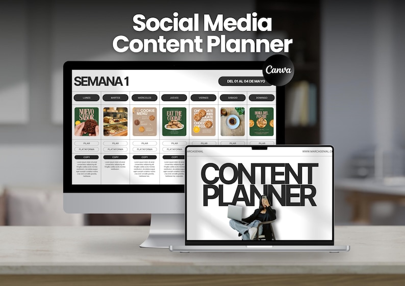Social Media Content Planner | Editable in Canva | Includes Monthly, Weekly, and Mockups | 2025 Content Calendar image 1