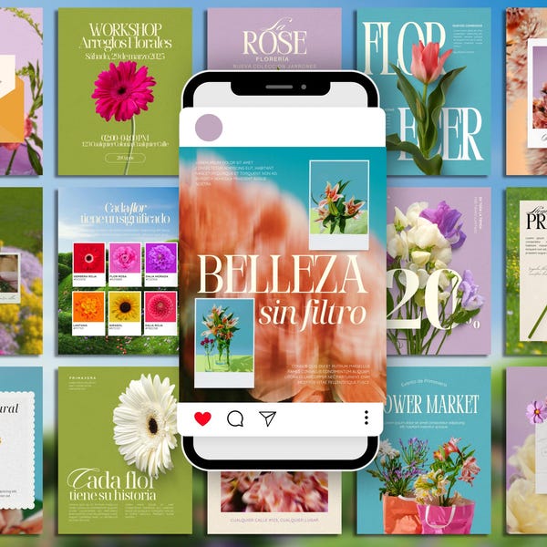 Floral Instagram Templates Canva | Florist Feed Design | Florist Social Media Bundle | Editable Covers 1080x1350 | Editable Floral Posts