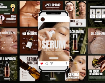Instagram Skincare Template | Editable Template in Canva | 100 Minimalist Designs for Social Networks | Includes Carousels | Posts 1080 x 1350 px