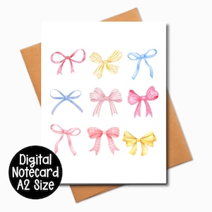 Coquette Notecard, Bow Coquette, Coquette Bow Stationary, Cute Printable Card, Prezent urodzinowy dla niej, Pakiet pielęgnacyjny dla niej, Prezent dla najlepszego przyjaciela