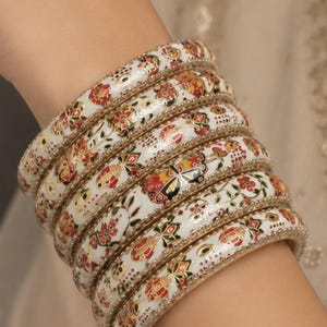 Enamel handcrafted bangles set in 2.10 size, ethnic art bangles
