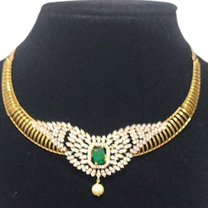 Antikes Gold Süd Indisches Choker Set: Austauschbare Strasssteine
