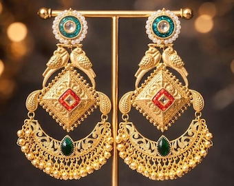 Kashmiri Jhumka earrings with hanging ghungroos , Bird Motif Ghungroo, South Indian Jewelry
