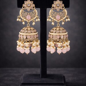 Indian long polki Earrings: Pearl Bridal Jewelry image 5