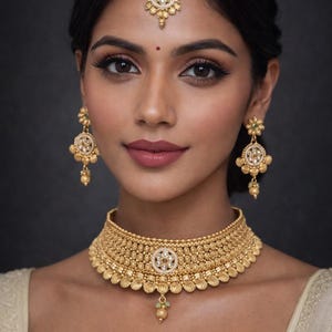 18K Gold Plated Choker Necklace Set | Indian Wedding Jewelry