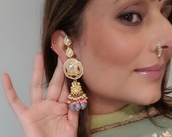 Handmade kundan Pearl Earrings with Saharay: Gold Plated Wedding Jewelry