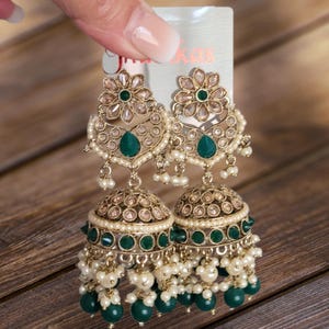 Gorgeous indian polki reverse AD jhumka in green, pink , navy blue, Maroon, bronze and multicolor
