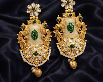 South Indian Gold Look Peacock Earrings: Bridal Jewelry