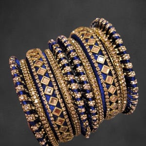 Antique Gold Silk Thread Bangles: Indian Bridal Jewelry, Navy Blue