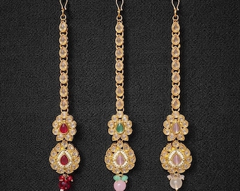 Minimalist Polki Maang tikka | Matte Gold Indian Bridal Hair Jewelry