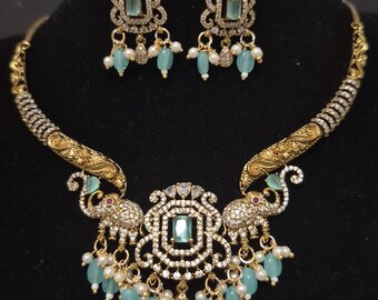 Gold Plated Elephant Necklace Set – Victorian Diamond Indian Jewelry