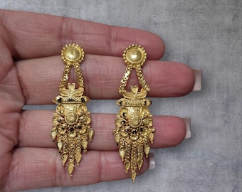 Minimalist Gold Jhumka Earrings: Indian Wedding Jewelry, Lightweight 2 inches long
