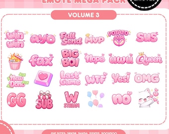 Vol 3 Girly Pink Meme Twitch Emotes: Ordanimerade & Statiska Emote-Set (Digital Nedladdning)