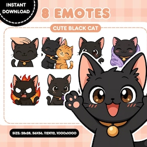 黒猫ちびTwitchエモート | Discordとストリーマー向けのかわいい子猫エモートセット | すぐにダウンロード