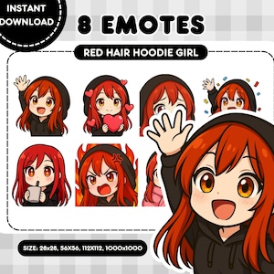 赤毛の E ガール Twitch エモート | かわいいちびアニメ ゴス エモート セット | すぐにダウンロード