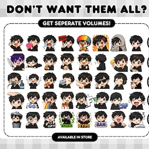 May include: A collection of cartoon character stickers in various poses and expressions, with text that reads "DON'T WANT THEM ALL? GET SEPERATE VOLUMES!" and "AVAILABLE IN STORE." The stickers are grouped into five volumes.
