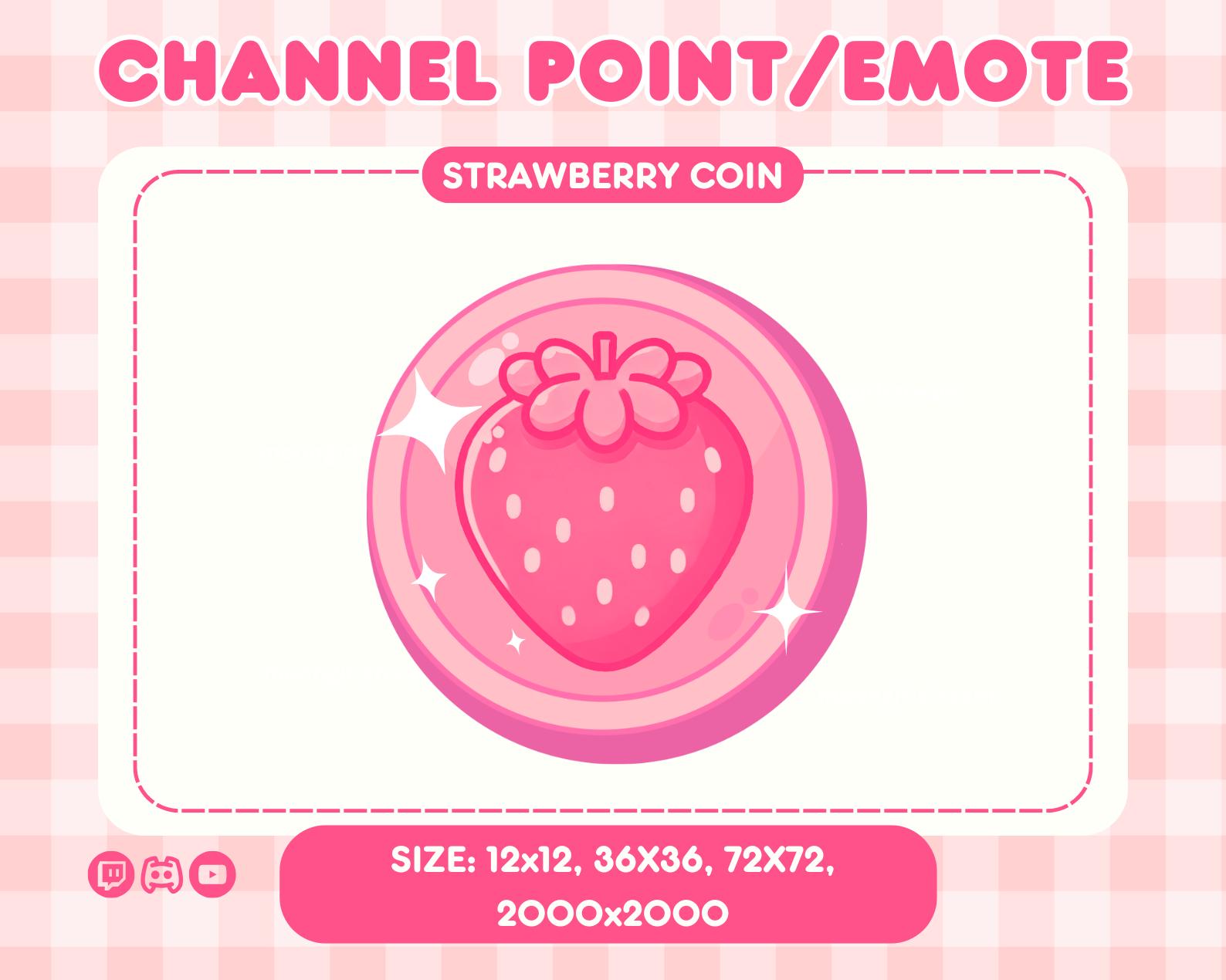 Pink Strawberry Coin Twitch Icon: Cottagecore Stream Graphic (Digital Download)