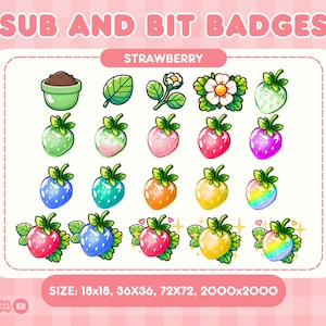 Cute Strawberry Twitch Sub Badges & Bit Badges | Plant Fruit-Themed Channel Rewards | Adorable Digital Download for Streamers