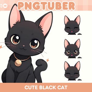 かわいい黒猫ちび PNGTuber モデル | かわいい 2D 既成 Vtuber アバター | Twitch と YouTube 向けの愛らしいストリーミング キャラクター | すぐに使用可能
