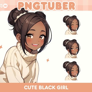 かわいい黒人少女 PNGTuber モデル | ダーク スキンの既製ストリーミング アバター | Twitch および YouTube 向けのかわいい Vtuber キャラクター