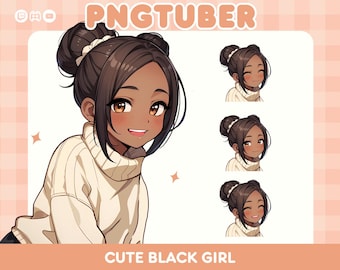 Cute Black Girl PNGTuber Model | Dark Skin Premade Streaming Avatar | Cute Vtuber Character for Twitch & YouTube