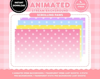 Animated Pastel Cat Paw Stream Overlay: Kawaii Vtuber Twitch Backdrop (WEBM, PNG, 1920x1080)