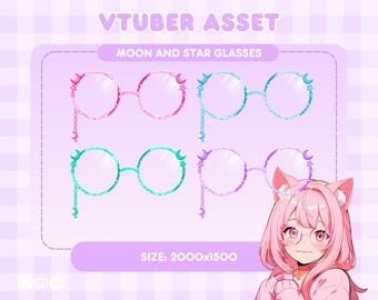 VTuber Moon and Star Glasses Asset, Celestial-Themed Accessory for Live2D Models, PNG Streamer Asset, Png Tuber Accessory Digital Download