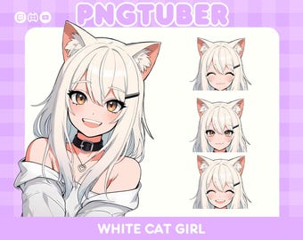 White Cat Girl PNGTuber Model: Anime Streaming Avatar (Ready-to-Use)