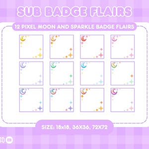 Pixel Moon Sparkle Star Twitch Badge Flairs | Cut Sub Badge Flairs for Streamers | Cute Pixel Art Digital Download