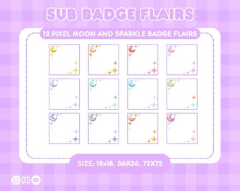Insignias de Twitch Pixel Moon Sparkle Star / Insignias de suscripción recortadas para streamers / Descarga digital de arte de píxeles adorable